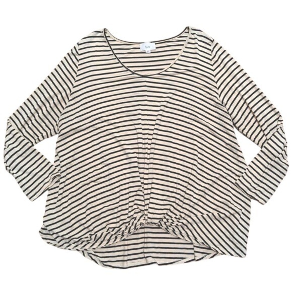 Fyve Plus 2X 18 20 Striped Long Sleeve Black Cream Knot Front Tunic Top Shirt